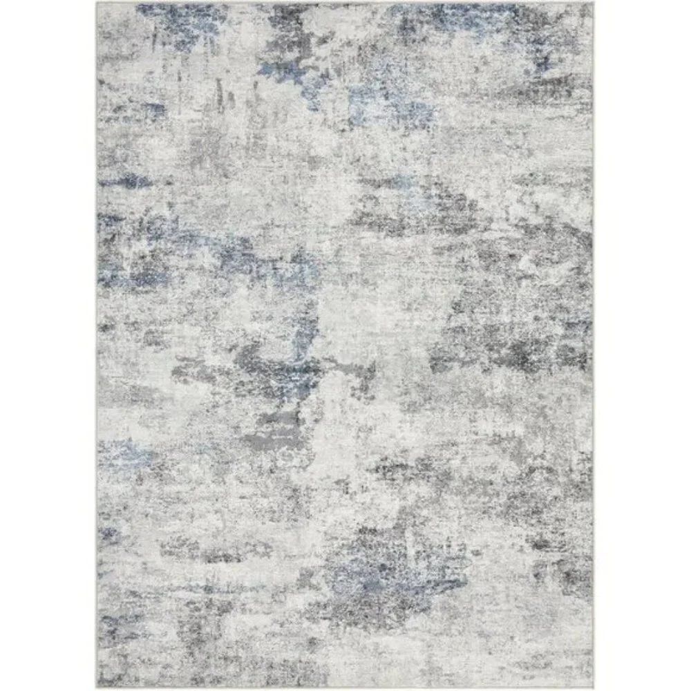 New 6x9 Grey Blue Abstract Rug, Soft Washable Low Pile Carpet for Living Room